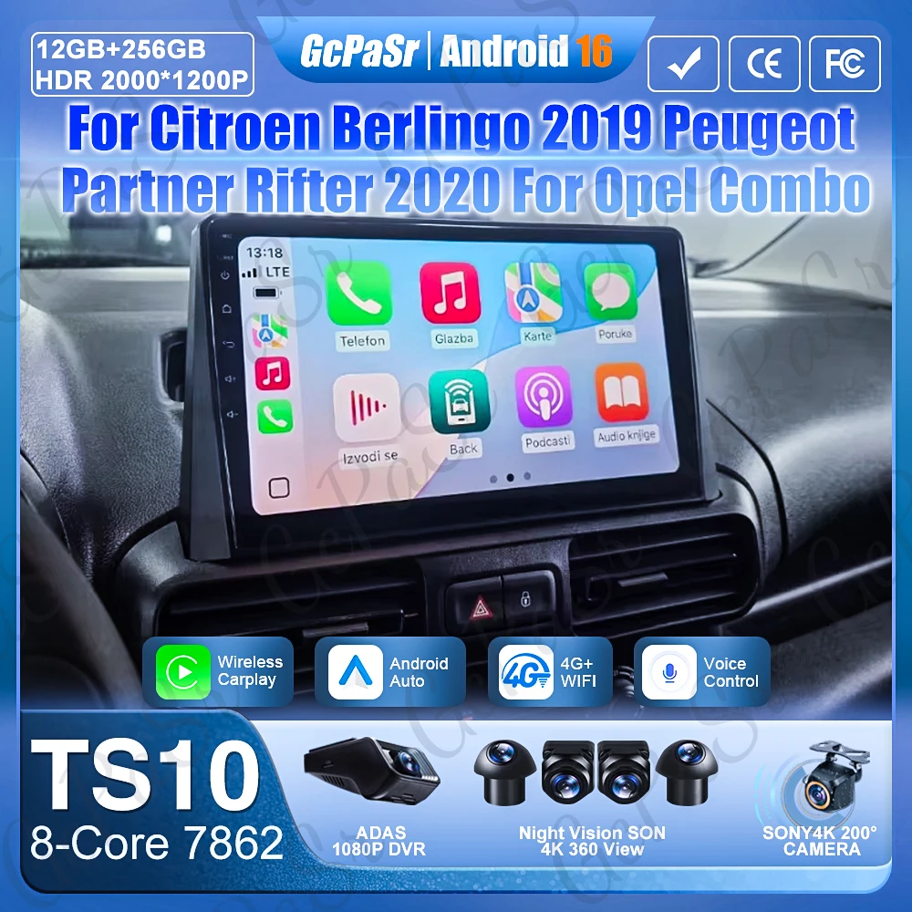 Android Auto For Citroen Berlingo 2019 Peugeot Partner Rifter 2020 For Opel Combo GPS Navigation 5G Wifi Car Radio Display DSP