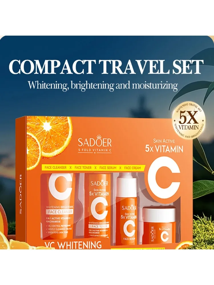 Ensemble de soins de la peau de voyage hydratant à la vitamine C cinq pièces nettoyant pour le visage à la vitamine C crème d'essence de toner produits de soins de la peau portables