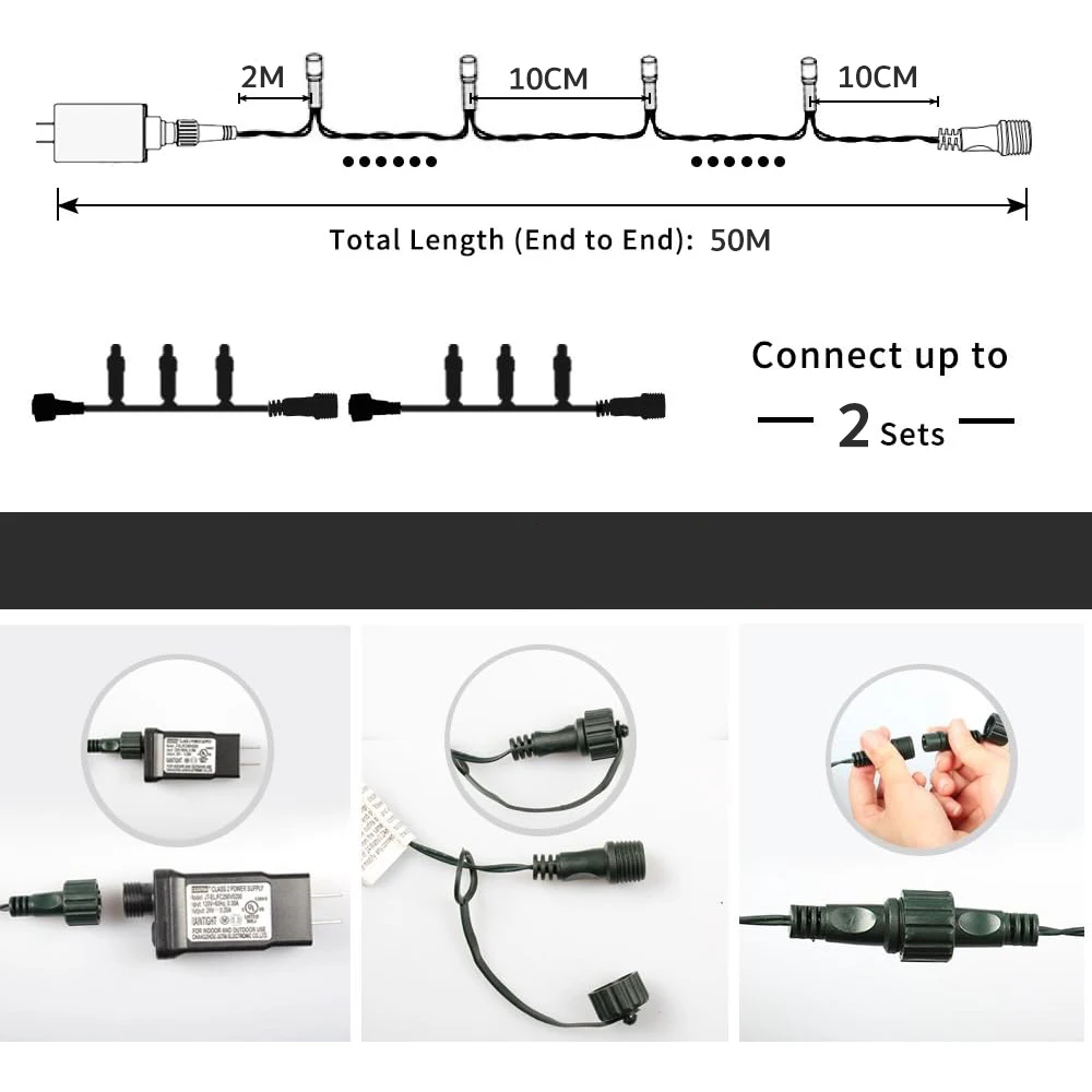 50M 500LED Fairy String Lights IP65 Waterproof Outdoor Connectable Christmas Decoration for Home Party Wedding Garden