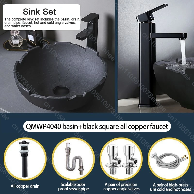 Modern Black Ceramic Vessel Sink for Bathroom Vanity Balcony Art Basin Above Counter Wash Bowl Sinks Countertop Basin Artistic