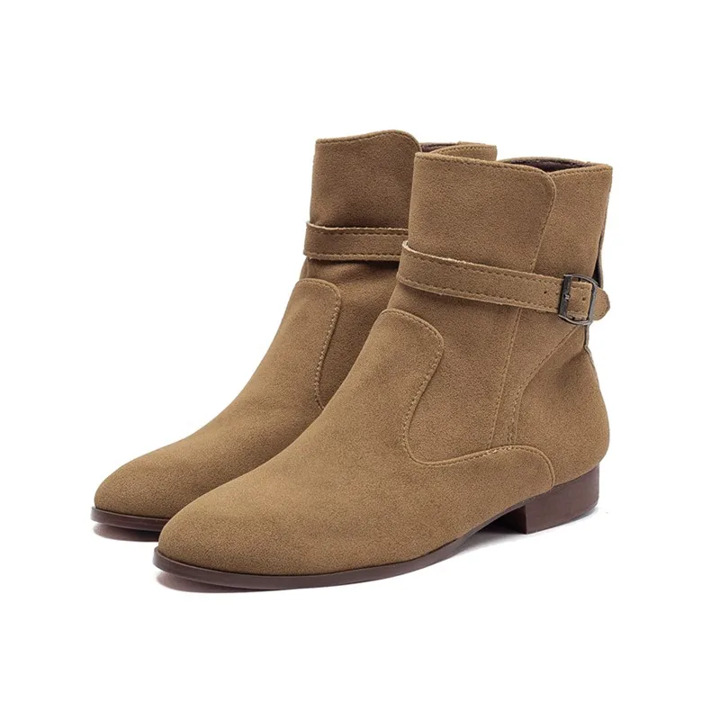 

2025 New Women's Ankle Boots and Booties Pointed Toe Non-Slip Women Boots Large Size Buckle Chelsea Boots female
