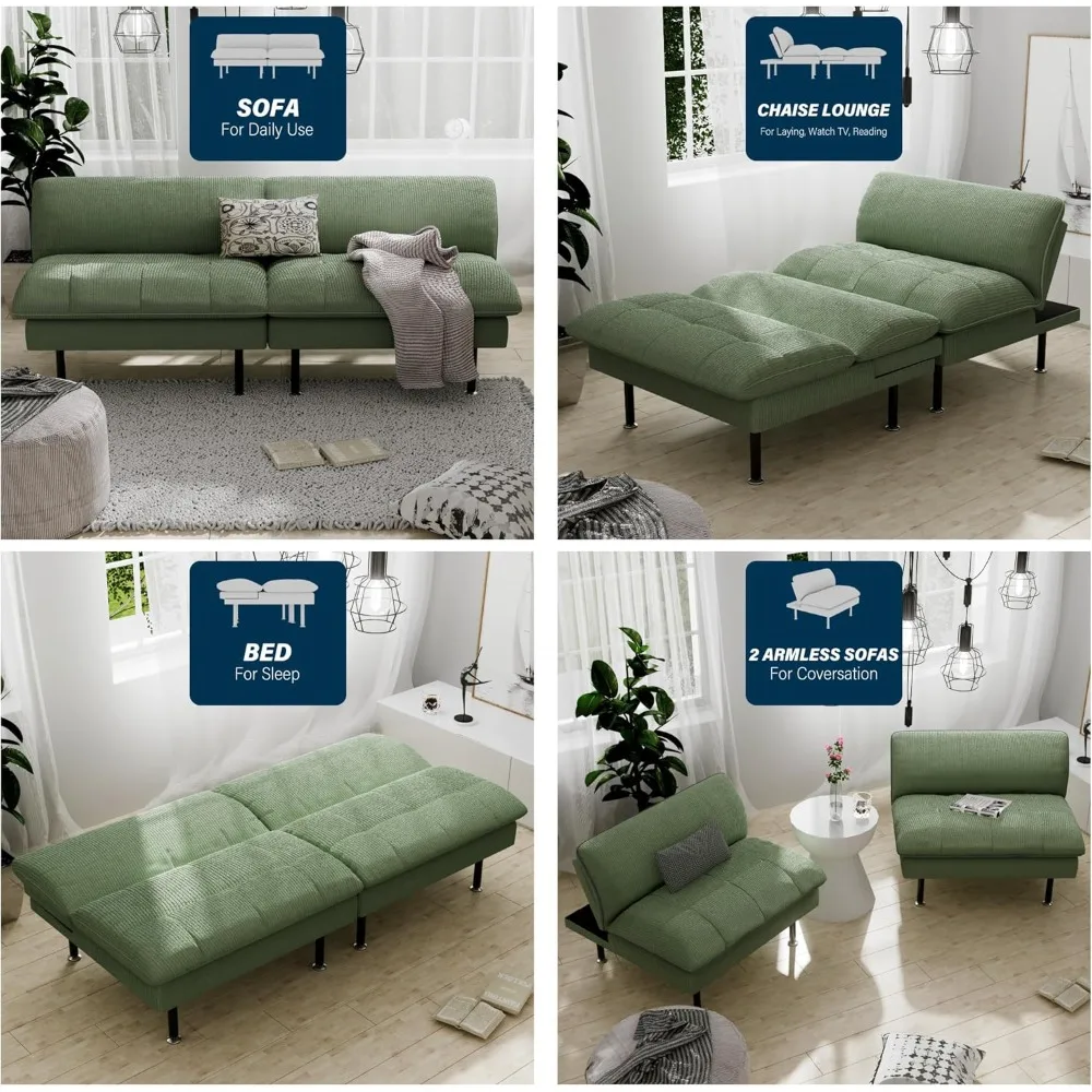 Sofá-cama futon multifuncional de 70 polegadas com encosto ajustável, sofá-cama conversível, loveseat reclinável moderno
