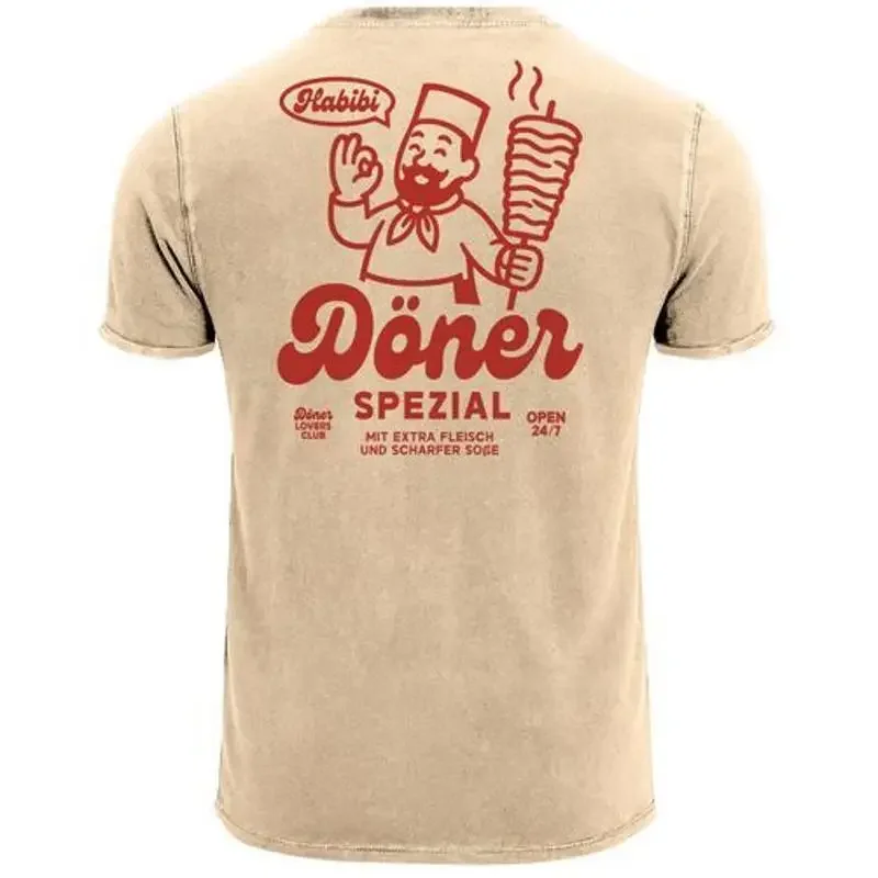 Mens Vintage T Shirt Back Print Kebab Retro Design Comic Style