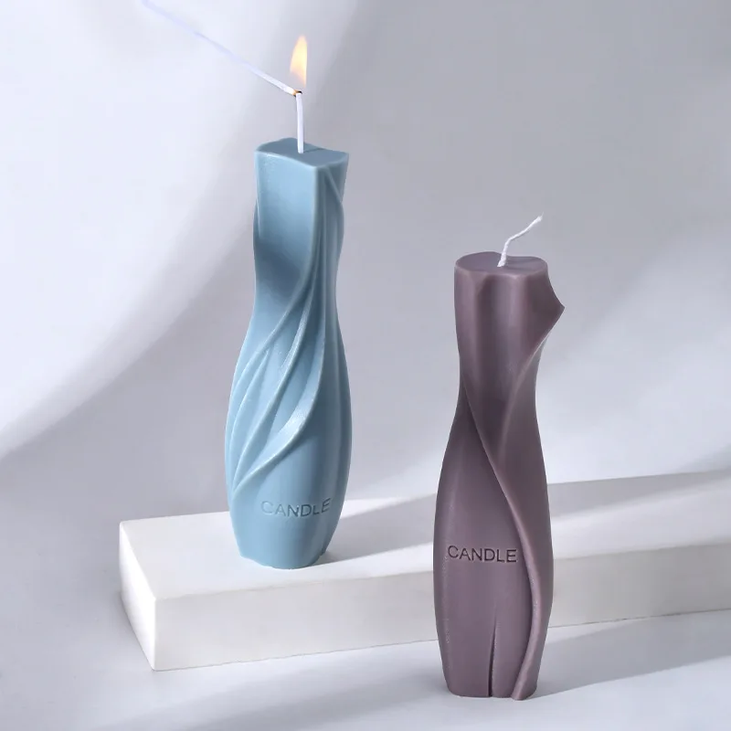 Geometric Spiral Column Silicone Candle Molds Handmade Bottle Vase Shape Aromatherapy Candle Epoxy Resin Soap Silicone Mold