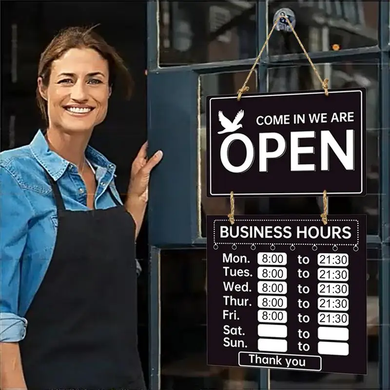 Double Sided Store Hours Sinal, Aberto e Fechado, Placas de Boas-vindas Decorativas, Horário Comercial Sinal, Loja e Ginásio