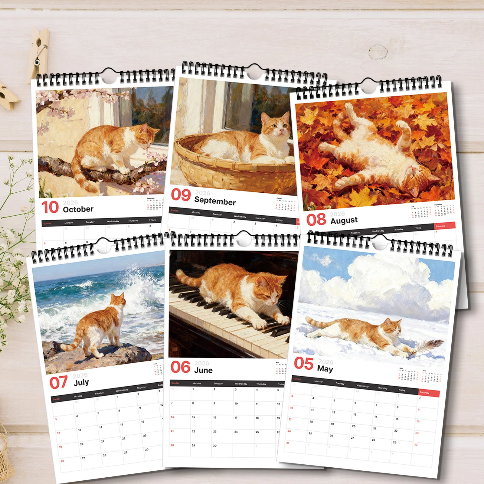 Calendario a tema gatto arancione 2026 da 1 pezzo, adatto per display da parete e visualizzazione delle date, perfetto per gli amanti dei gatti, un bel regalo a tema animali domestici