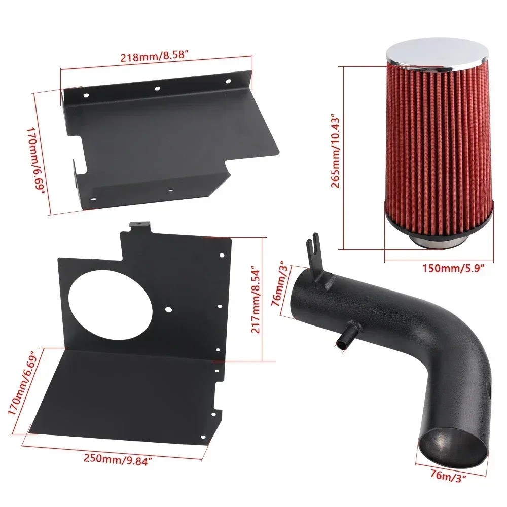 3.8L 2WD 4WD Cold Air Intake Kit Heat Shield Red High Flow For Jeep 2007-2011 Wrangler JK Sport Utility