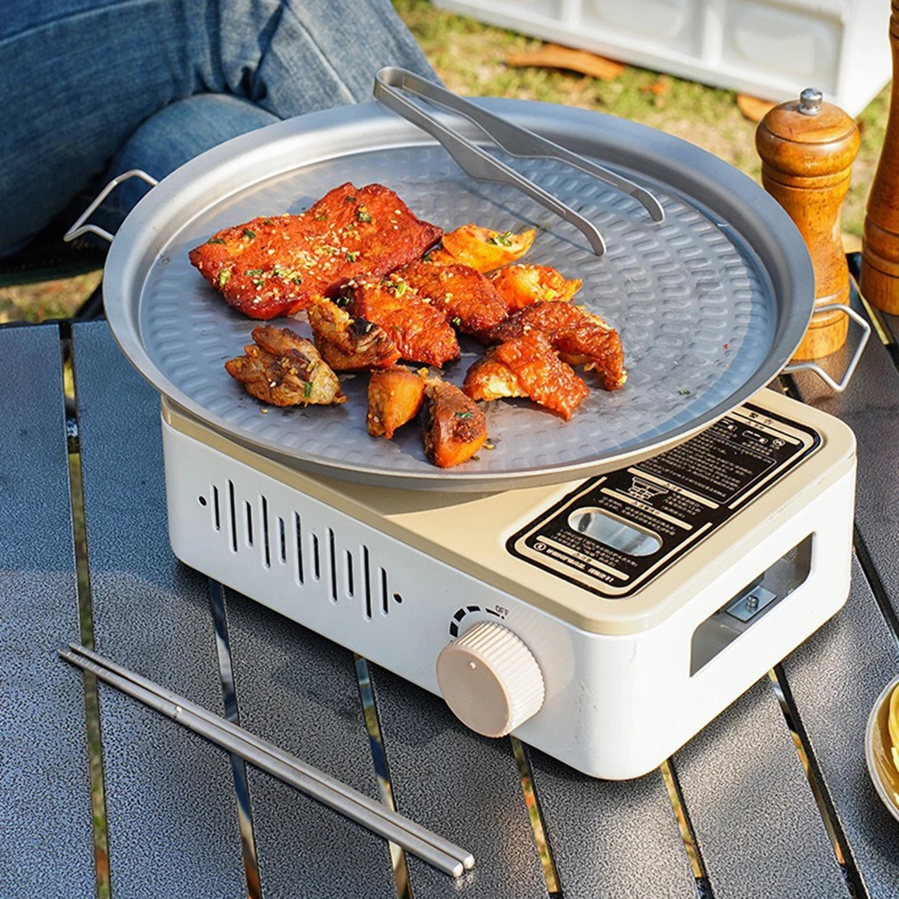 

Titanium Non-stick Grill Pan with Folding Handle Frying Plate Quick Heating Pizza Pan Outdoor Camping Picnic Hiking BBQ Cookware