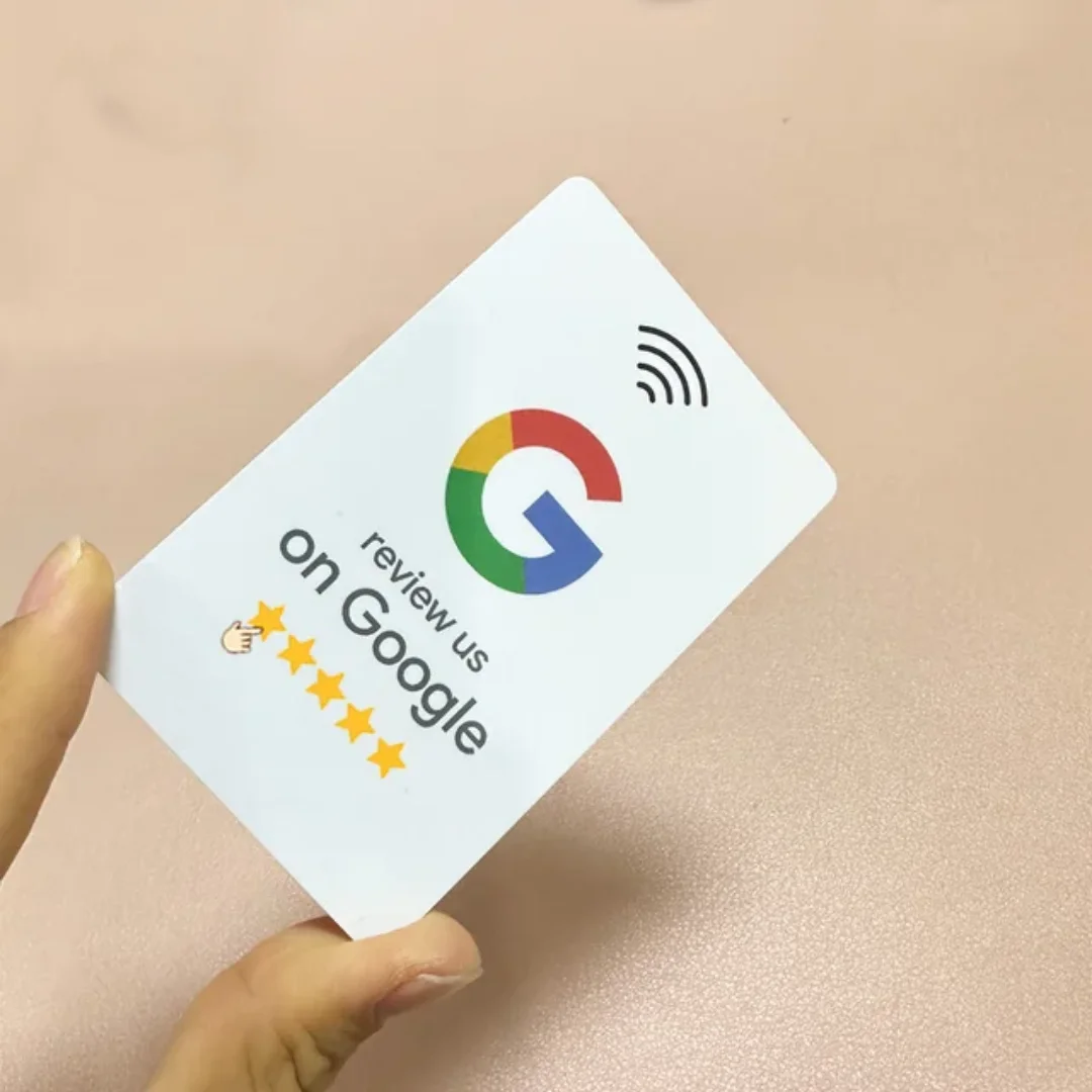 Android/iPhone URL Writing Social Media Business Review Cards RFID Programmable Custom QR Code PVC NFC Google Tap Review Card