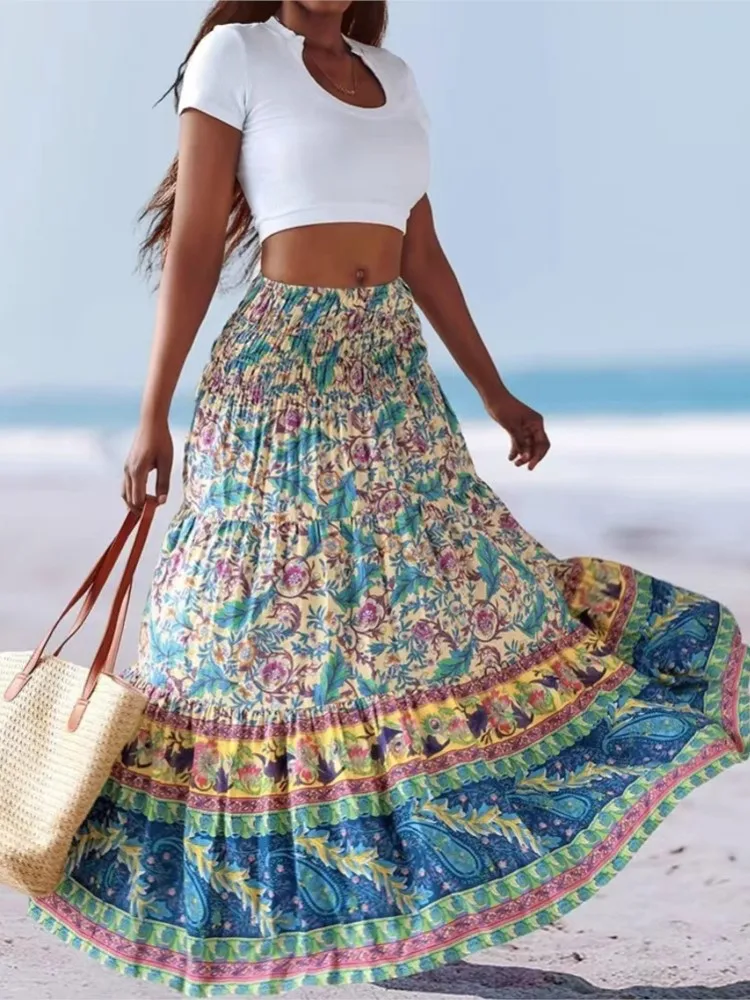 Fashionable New Summer Printed Skirt Women's Elegant Style Loose Casual Vacation Comfortable High Waist Medium-length Skirt