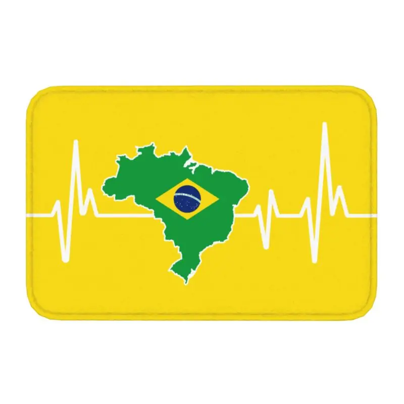 Heartbeat Design Brazilian Flag Brazil Doormat Anti-Slip Bathroom Kitchen Mat Garden Garage Floor Door Entrance Carpet Rug