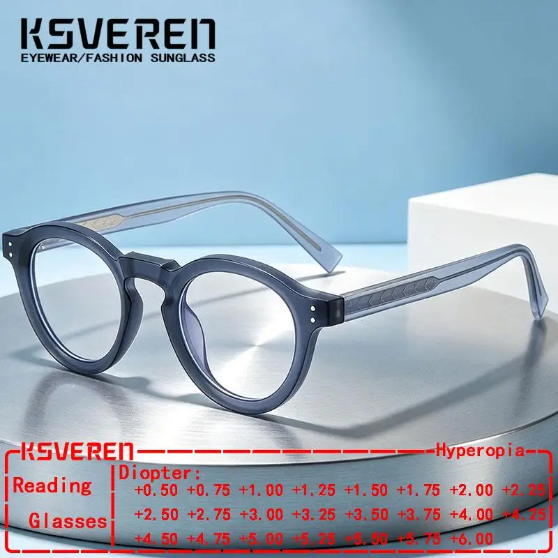 Anti Blue Light TR90 Circural Prescription Reading Glasses Women Men Trendy Optical Clear Presbyopic Eyewear +0.5+1.0+1.5 To+6.0