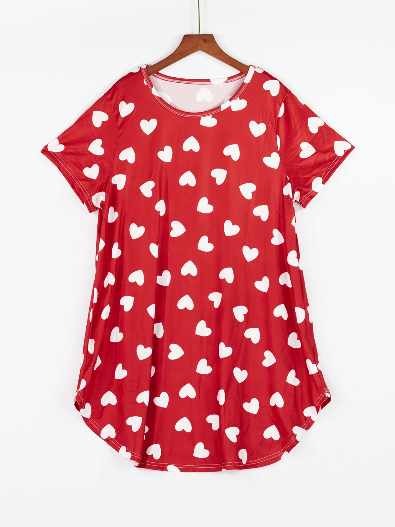 Plus Size Women's Spring Summer Heart Print Short Sleeve Round Neck Nightgown Dress - view 6
