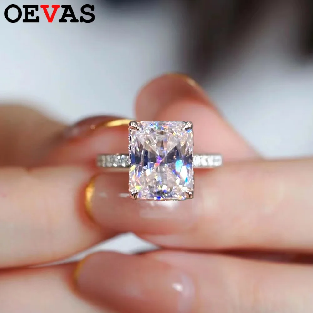 

OEVAS 8*10mm 4ct Redion Cut Moissanite Rings S925 Silver For Women Lab Diamond Wedding Party Ring Fine Jewelry Gift