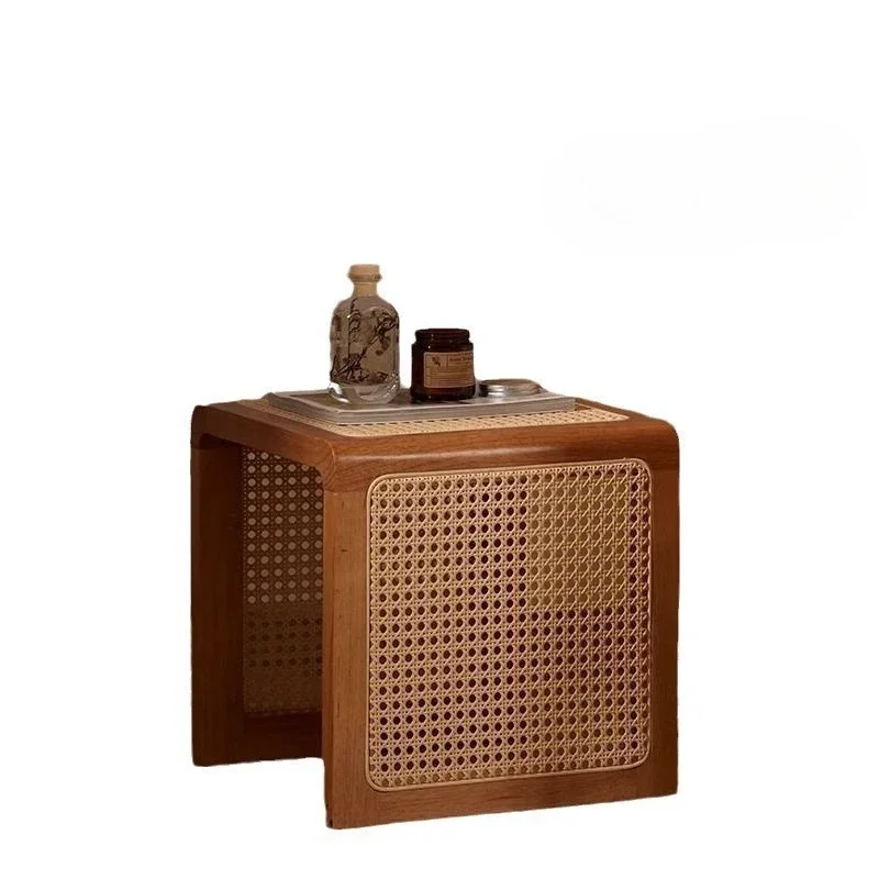pure solid wood rattan retro Japanese style wind bedside table home multi-functional
