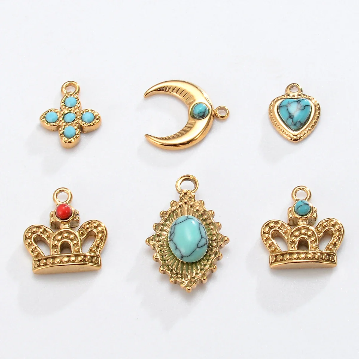 4Pcs Natural Stone Crown Cross Moon Charms Stainless Steel Jewelry Making Earring Pendant Necklace DIY Supplies Craft Findings