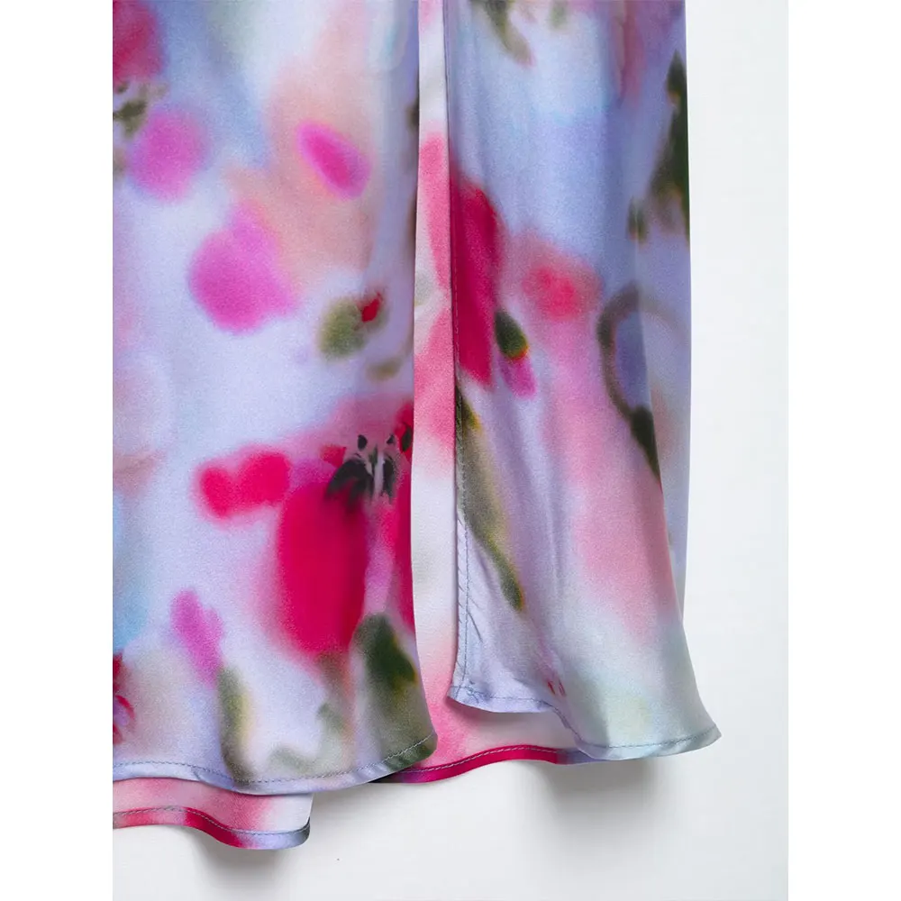 DUOPERI Women Fashion 2025 New Printed Pleated Lace Up Front Slit Midi Skirt Sexy Side Zipper High Waist Female Chic Lady Skirts