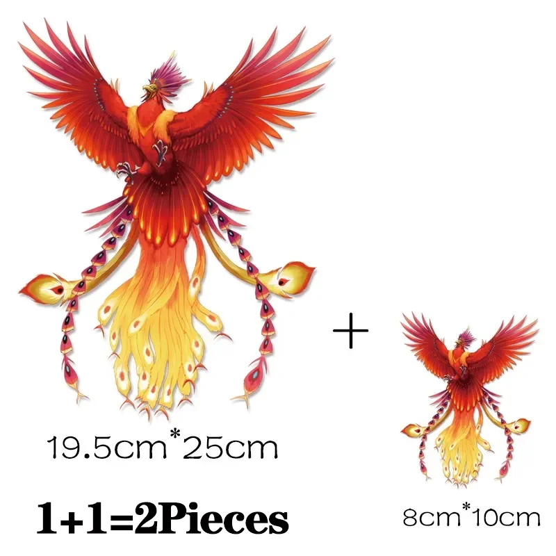 2PCS/Lot Phoenix Bird Iron On Iron On Ironing Thermo Adhesive Fusible Patches Heat Thermal Transfer T Shirt Stickers For Clothes DIY