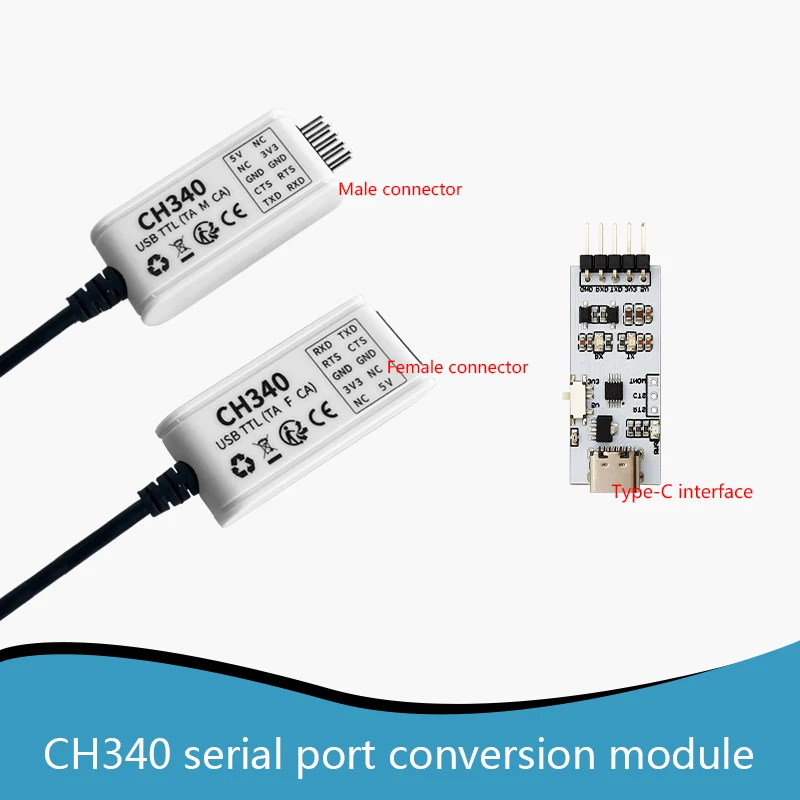 وحدة منفذ تسلسلي USB إلى TTL CH340 وحدة USB إلى UART وحدة فرشاة تنزيل STC ، ذكر طرفي ، أنثى طرفية