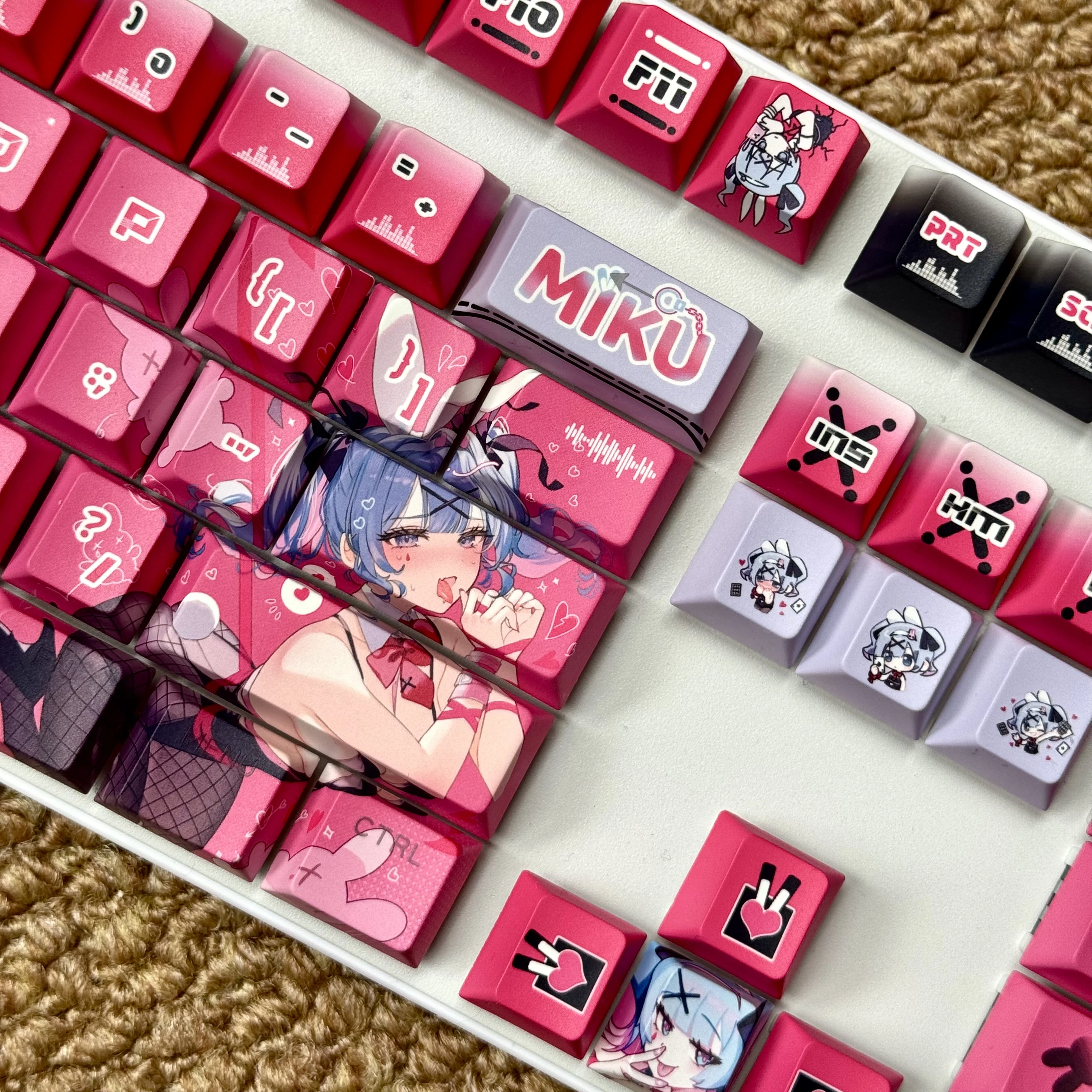 Anime Rabbit Hole Keycaps PBT Dye-Sub Cherry Profile Front/Side Printed Transmission Custom Mechanical Keyboard Key Cap Set