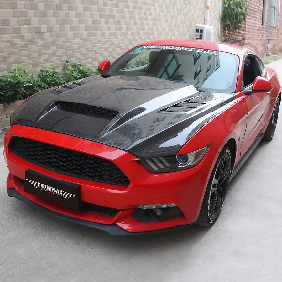 For Mustang Carbon Fiber Hood Bolt-On Kit with Bolts-3K Twill Weave Surface New Auto Parts