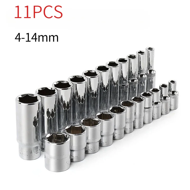 11pcs Professional Grade 1/4-Inch Drive 6-Point Metric Deep Socket Set 4-14mm Socket Wrench Set