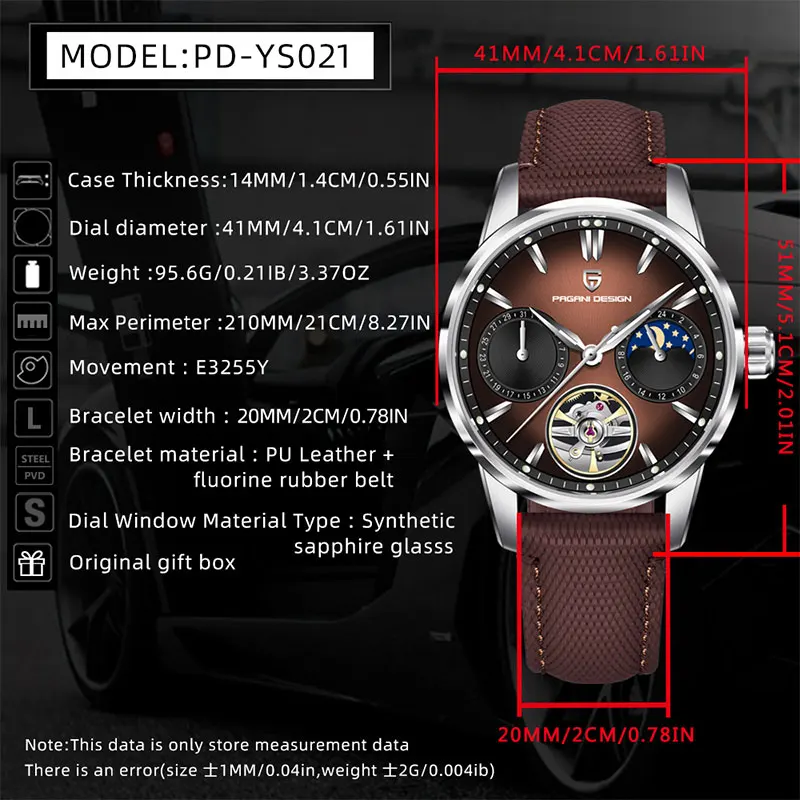 PAGANI DESIGN Tourbillon Men Wristwatch Top Brand 41mm Mechanical Watches Sapphire 100M Waterproof YS027 Gift Watch for Men 2025