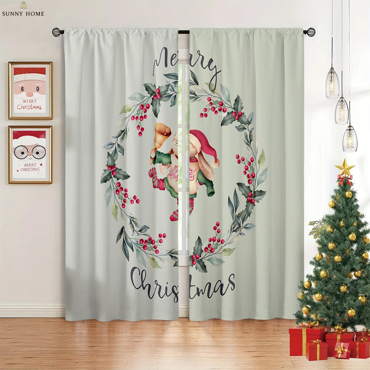 

2 Pieces Christmas Happy Snowflake Snowman Cartoon Print Curtains Bedroom Living Room Holiday Party Decorative Curtains