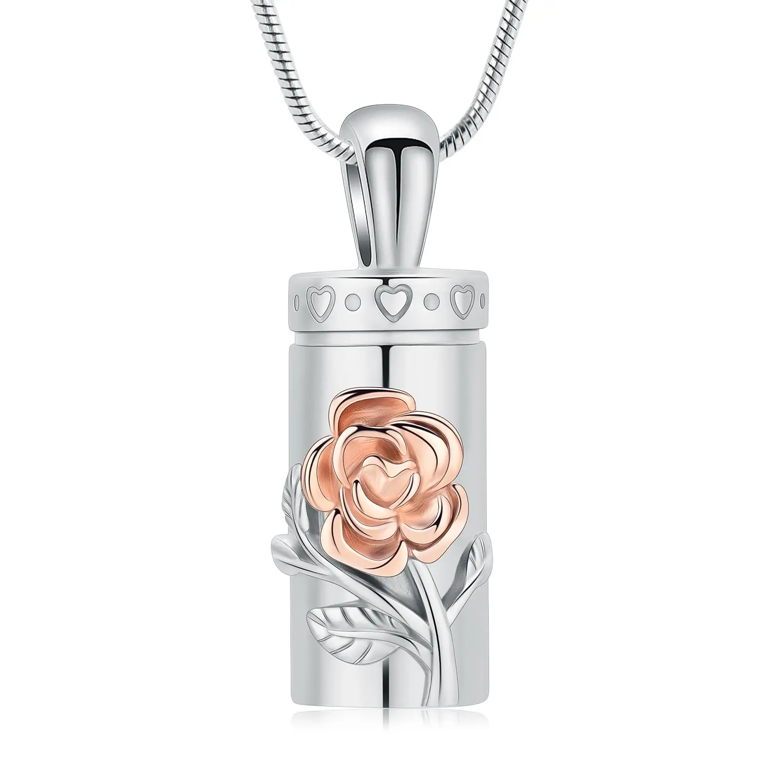 Rose Flower Cylinder Urn Necklace for Ashes for Human Pet Memorial Keepsake Cremation Jewelry for Women Mom