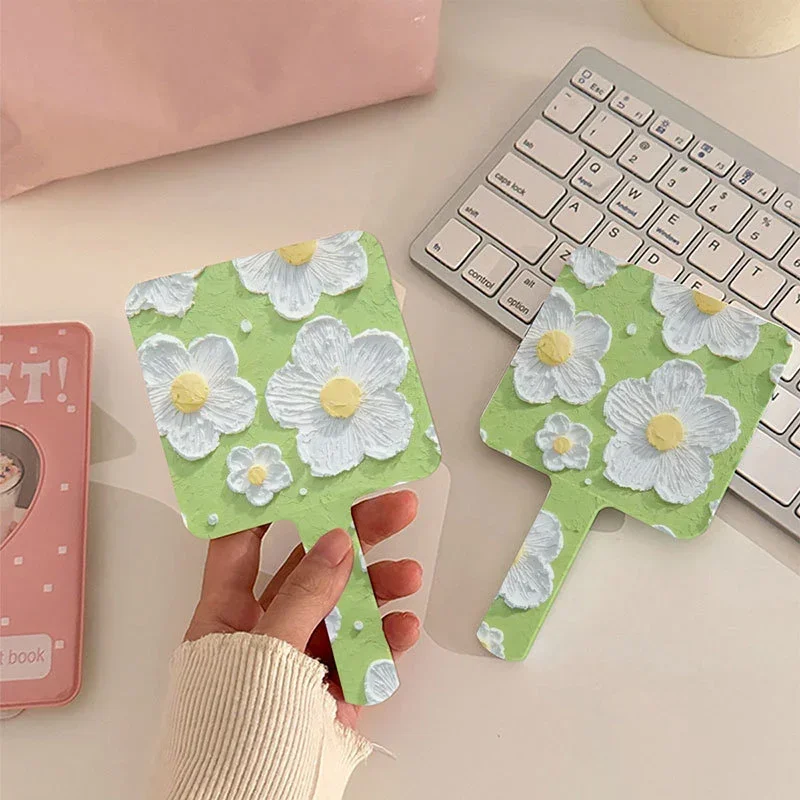 Peinture à l'huile Portable Adorable sac à main de maquillage à main miroir fleur carré miroir cosmétique Ins Style outils de maquillage idéaux femme