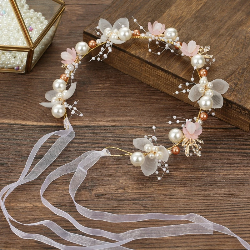 Elegant Children Pearl Headbands Girls Bridal Wedding Headband Hair Headdress Flower Wreath Bride Garland Head Hoop Hair Jewelry