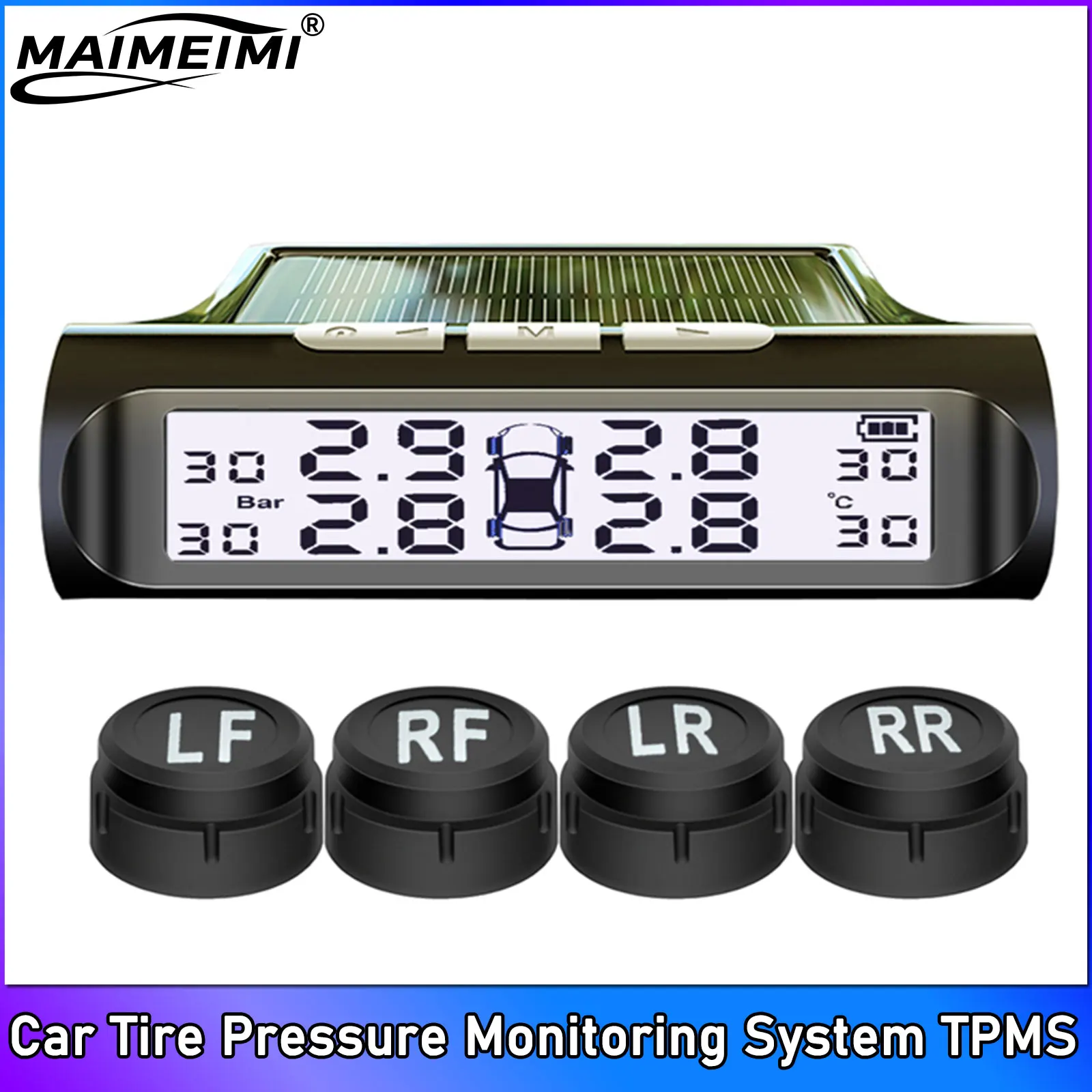Car Tire Pressure Monitoring System TPMS Solar Sensor Intelligence Wireless Tire Press Monitoring Auto Security Alarm Device
