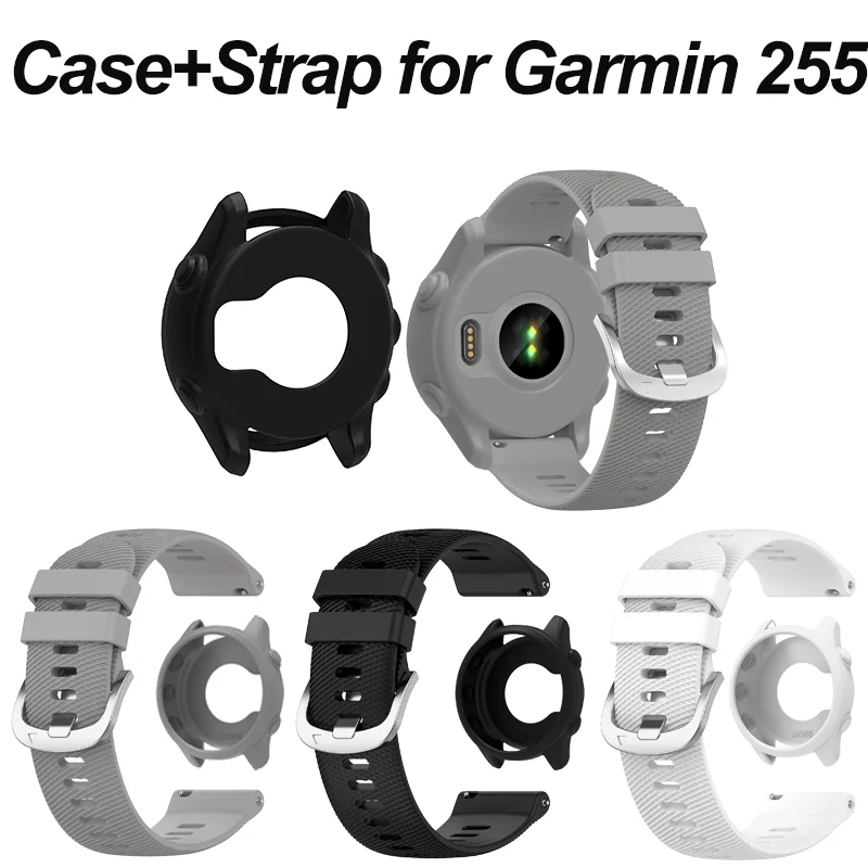 Étui + bracelet Compatible pour Garmin 255, bandes de remplacement en Silicone de 22mm et étui de protection en Silicone souple pour montre intelligente