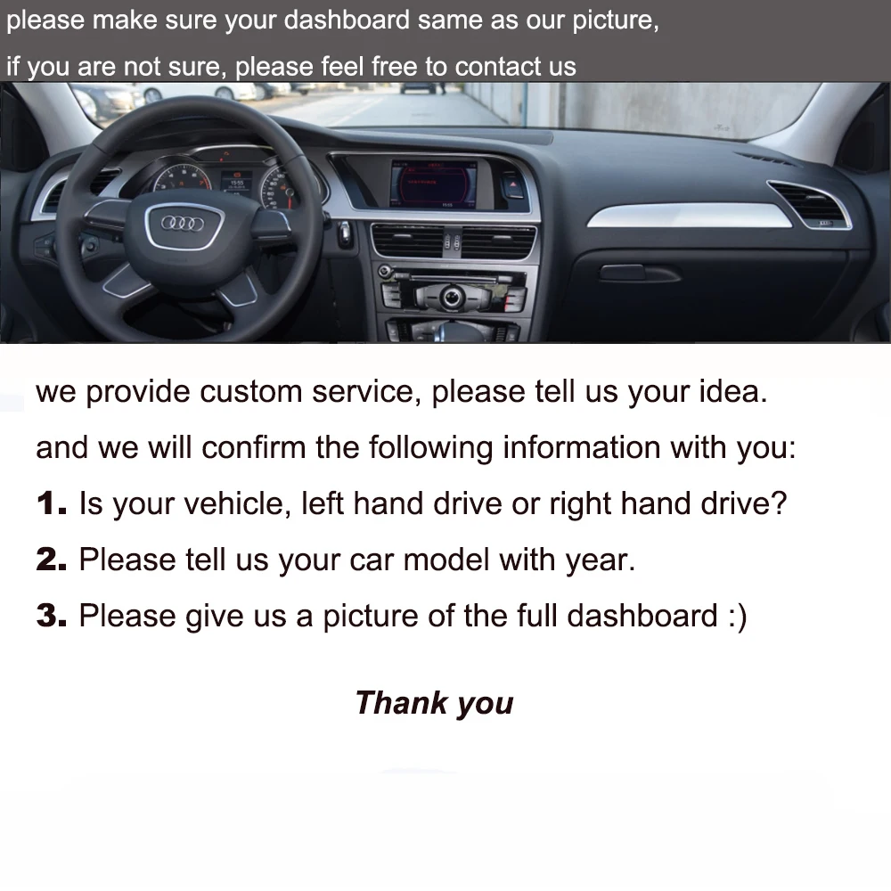 

Custom Car Dashboard Cover Wrap in Alcantara for Audi A4L RS4 2009-2016 Mat Shade Cushion Pad Carpets Accessories