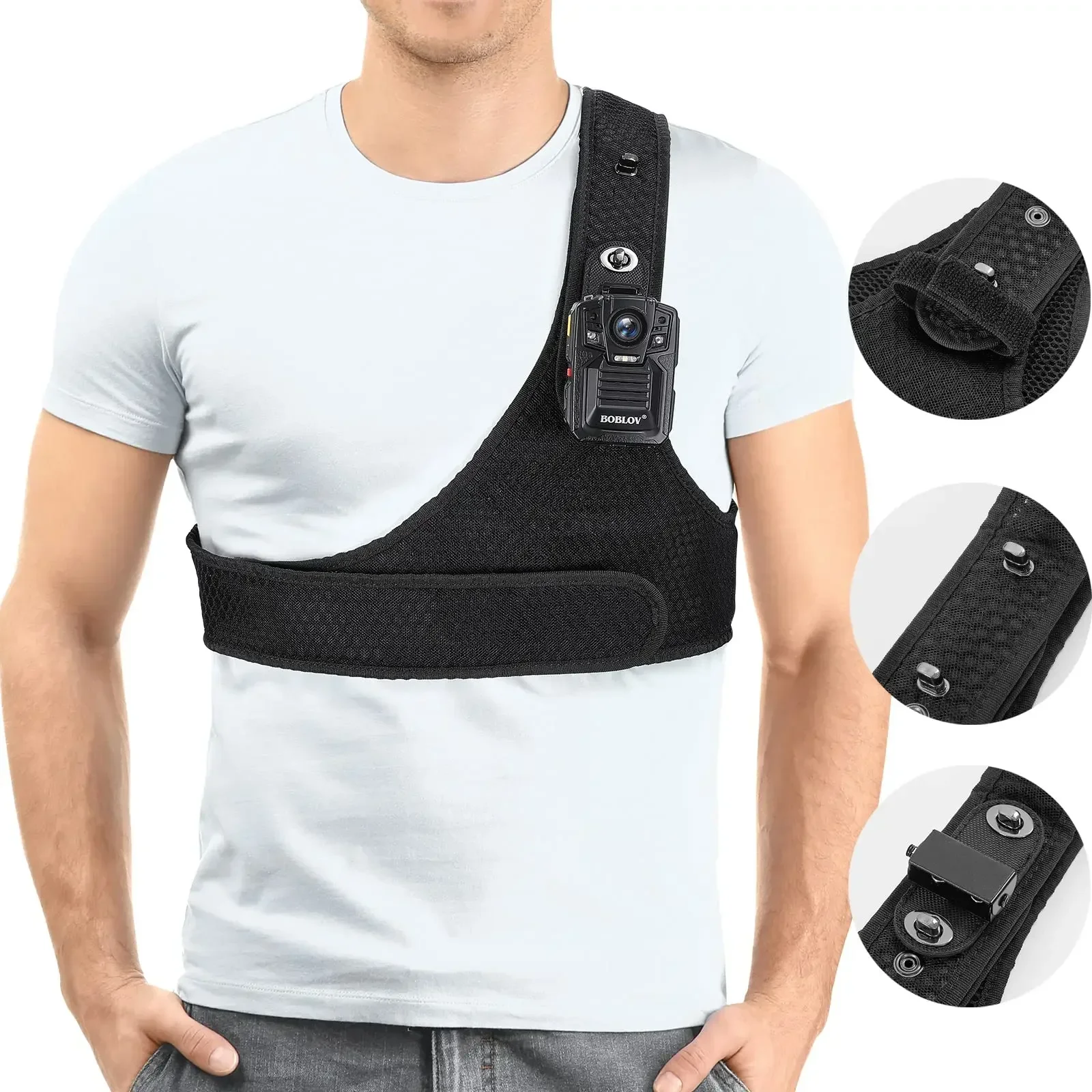 BOBLOV Body Camera Chest Vest Durable Shoulder Single Vest for All Body Camcorder Velcro Wearing Bodycam Belt Cam Shoulder Strap