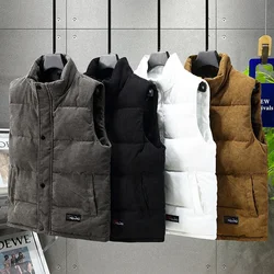 Men Vests Jackets Autumn Winter Warm Sleeveless Coats Stand Collar Padded Waistcoat Solid Color Male Corduroy Zipper Outerwear