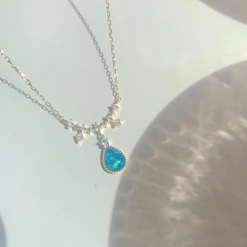 Light Luxury Clavicle Chain Elegant multicolour Opal water-drop Necklace Original Design Romantic Wedding Dress Pendant Jewelry