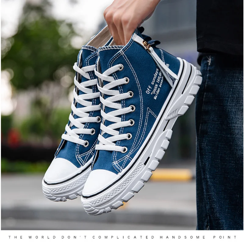 Men Canvas Boat Shoes Spring Casual Non-slip Sneakers Youth Student Shoe High Top Man Vulcanize Footwear Male Trainers Boots