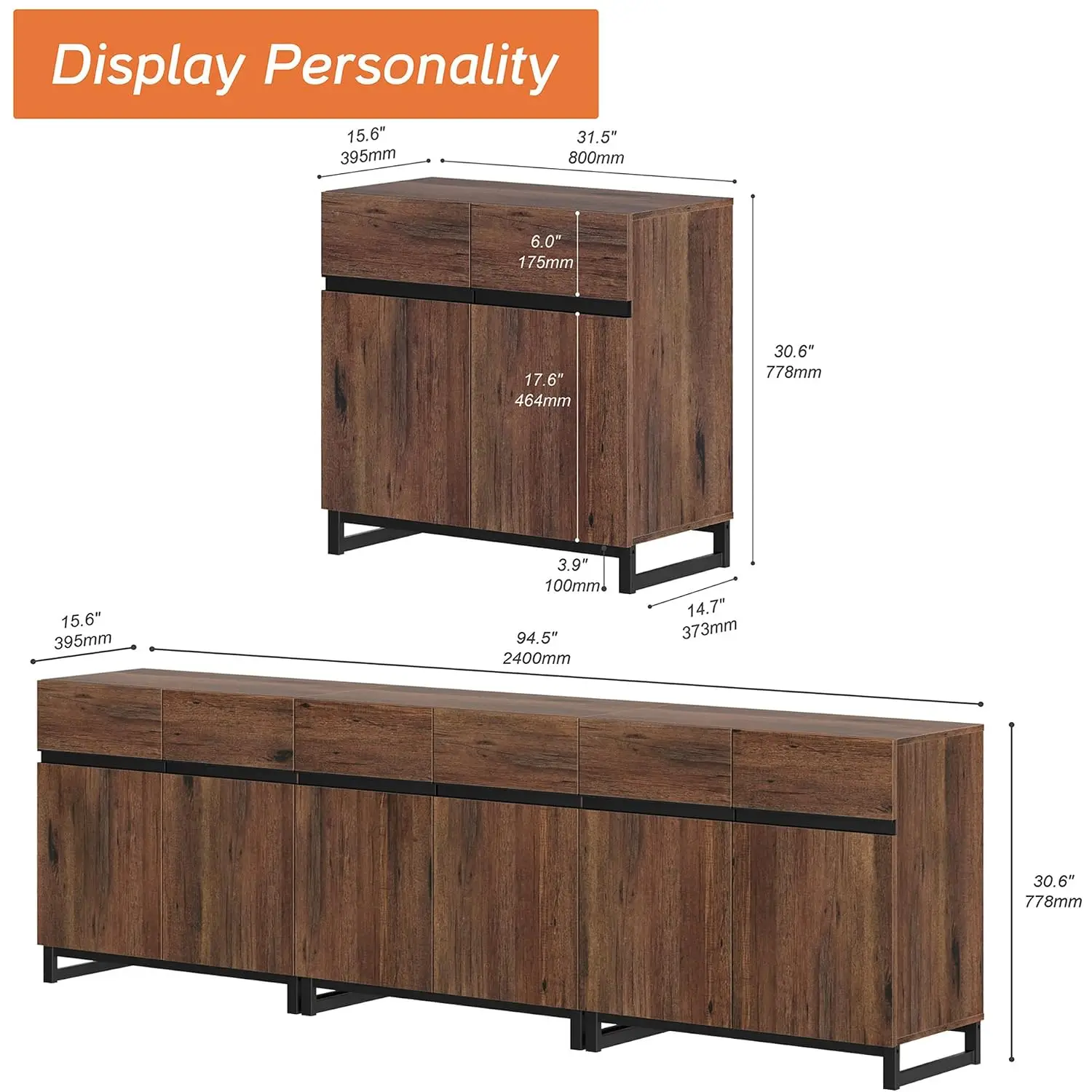 Modern TV Stand Entertainment Center Media Console With Adjustable Shelves Metal Base For Living Room Up To 100 Inch, Customized