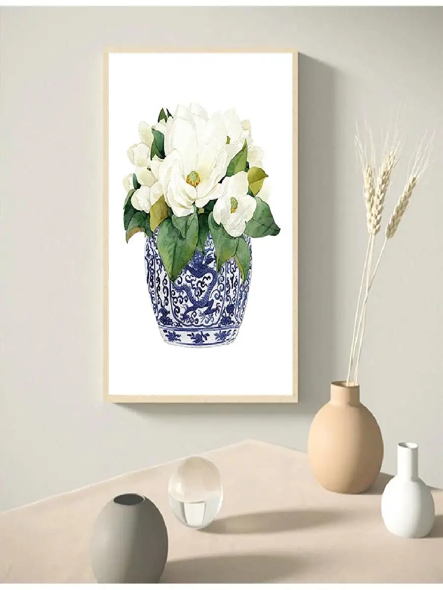 Blue and White Chinese Vase Watercolor Art Prints  Ginger Jar Oriental Porcelain Canvas HD Poster  Elegant Home Wall Decor Paint