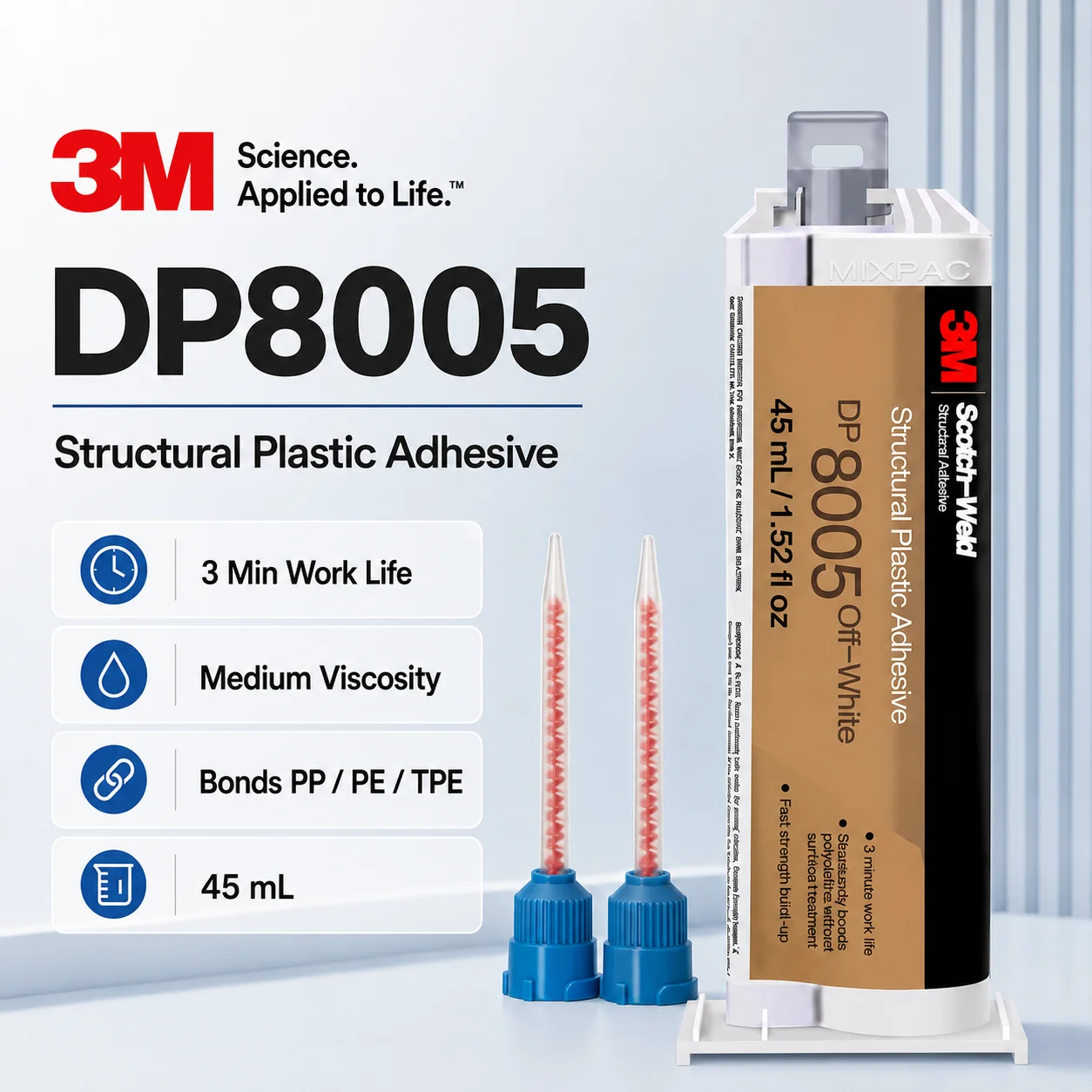 Original 3M DP8005 Scotch-Weld Structural Plastic Adhesive 45ml Acrylic Glue for Low Surface Energy Plastic Off White