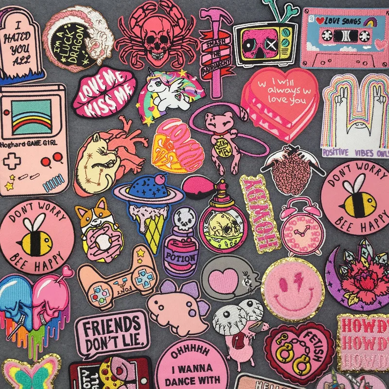 Pink Cartoon Clothing Thermoadhesive Patches Iron-on Transfers for Clothing Anime Clothes Embroidery Patch Ironing Applications