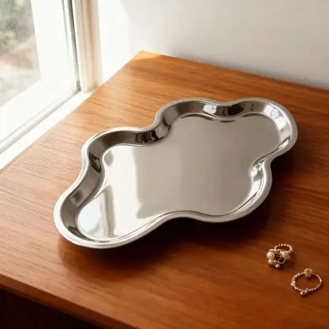 Nordic Style Decorative Tray Stainless Steel Jewelry Dish Modern Cloud Organizer for Vanity and Coffee Table