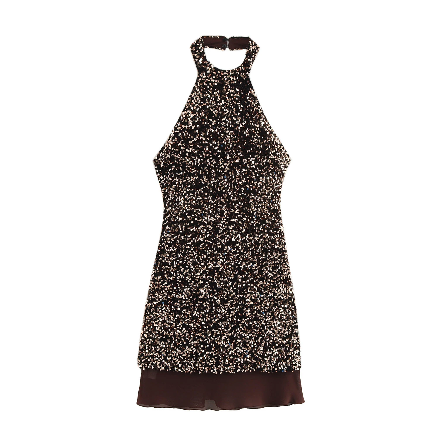 Winter Neues Produkt Damen Neujahr Weihnachten Glitzer Bareback Hängender Halskragen Schlankheits-Minikleid