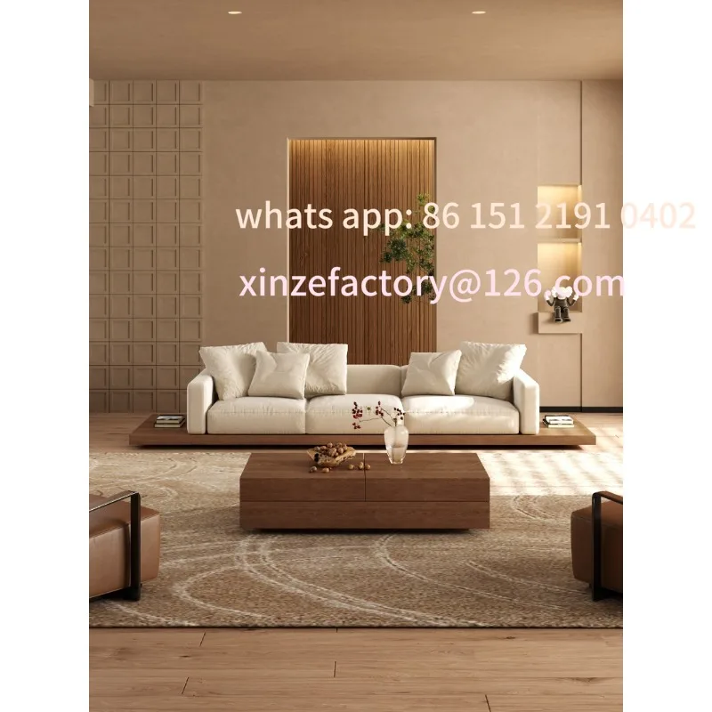 

Customizable wabi-**** wind Japanese walnut solid wood log small apartment large villa flat bed and breakfast living room floor