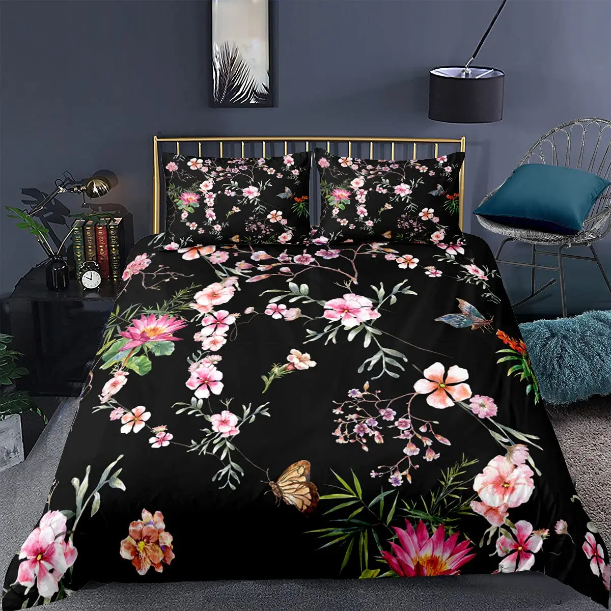 

Dainty Flowers Duvet Cover Set For Adults,Luxury 3D Printed Pink Flowers Bedding Set King Queen Size Polyester Comforter Cover