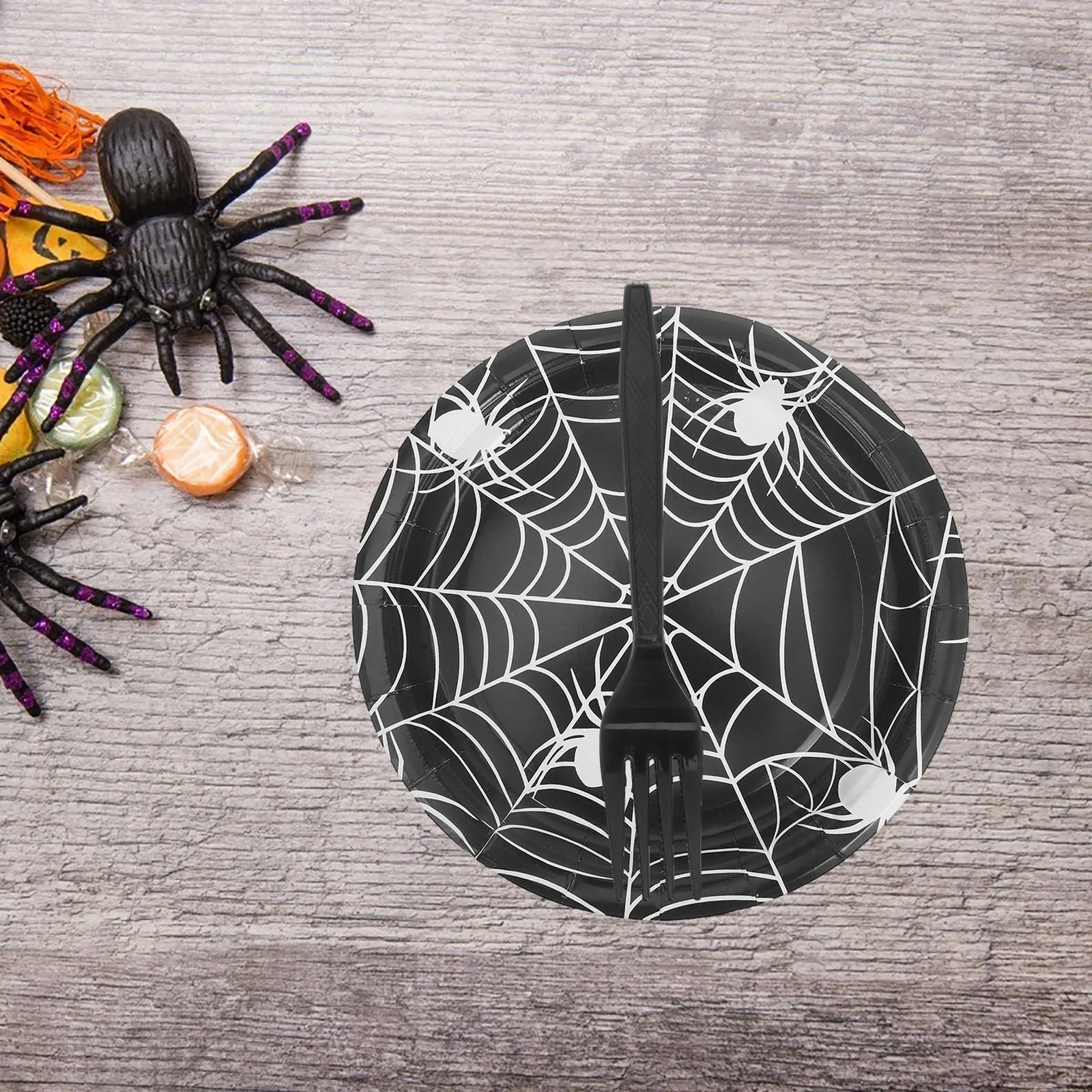 مجموعة أدوات مائدة الهالوين للاستعمال مرة واحدة على شبكة العنكبوت، أطباق المناديل والشوك، زينة حفلات مخيفة، مستلزمات أعياد الميلاد، أطباق تقديم