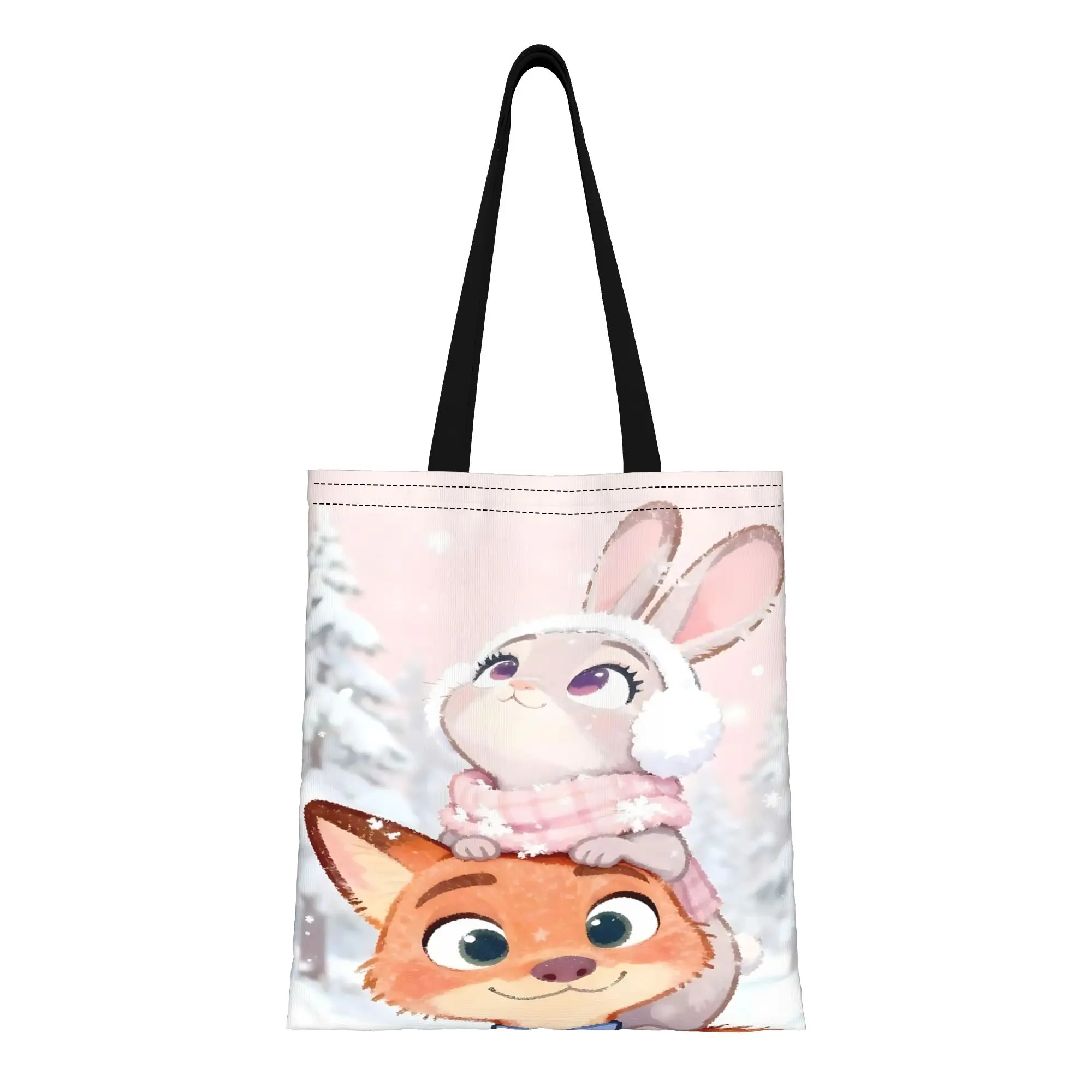 

1 шт. большая холщовая сумка-тоут для школы с изображением Джуди и Ника из Зоотопии 2, складная, с шикарным узором, подарок