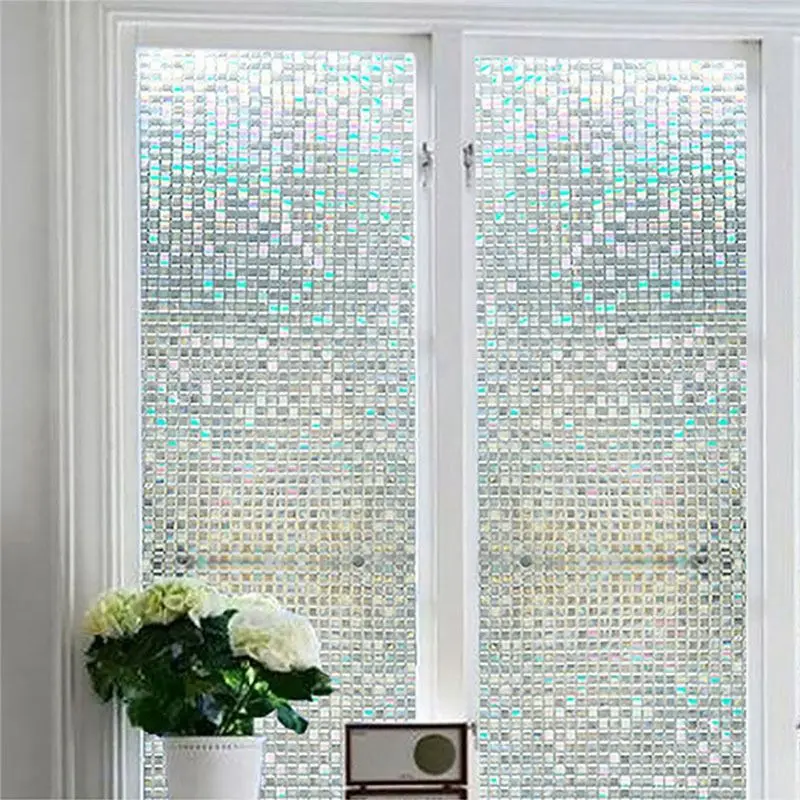 A36T-3X Rainbow Decorative Window Film Tinted Static Self Adhesive Cling Glass Stickers 3D Mosaic Privacy Glass Foil