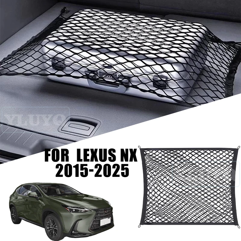 

For Lexus NX 2015-2025 Trunk Mesh Pocket Non-Slip Fixed Double Layer Storage Bag Nylon Stretch Car Interior Accessories